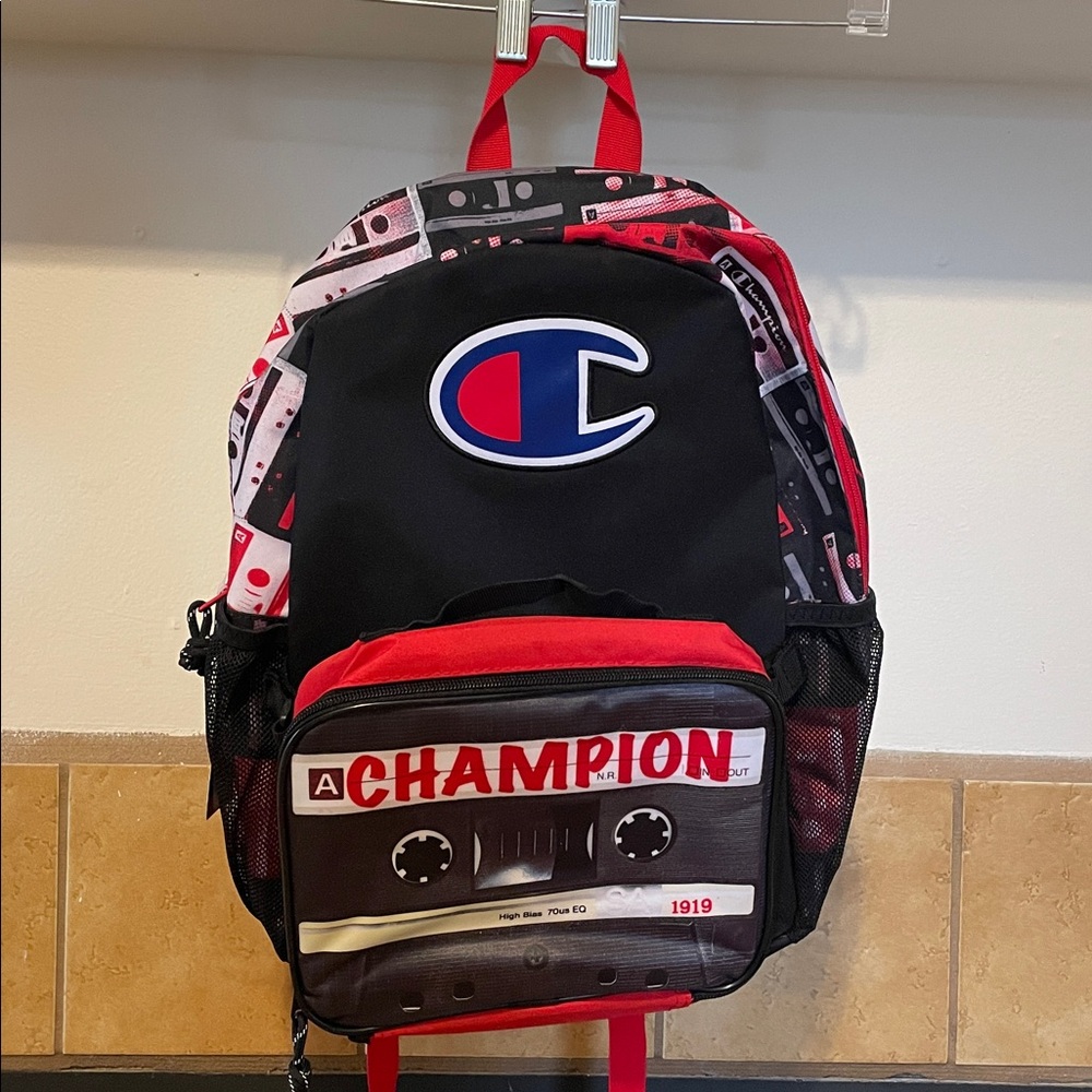 Champion Youth Backpack One Size Black/Red - CHY1018HB-013 (NWT)